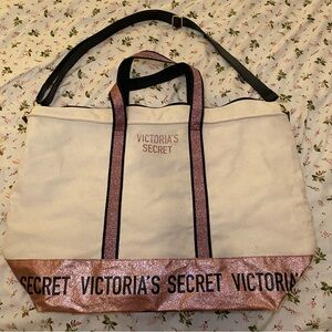 Victoria's Secret Cream and Pink Tote Bag